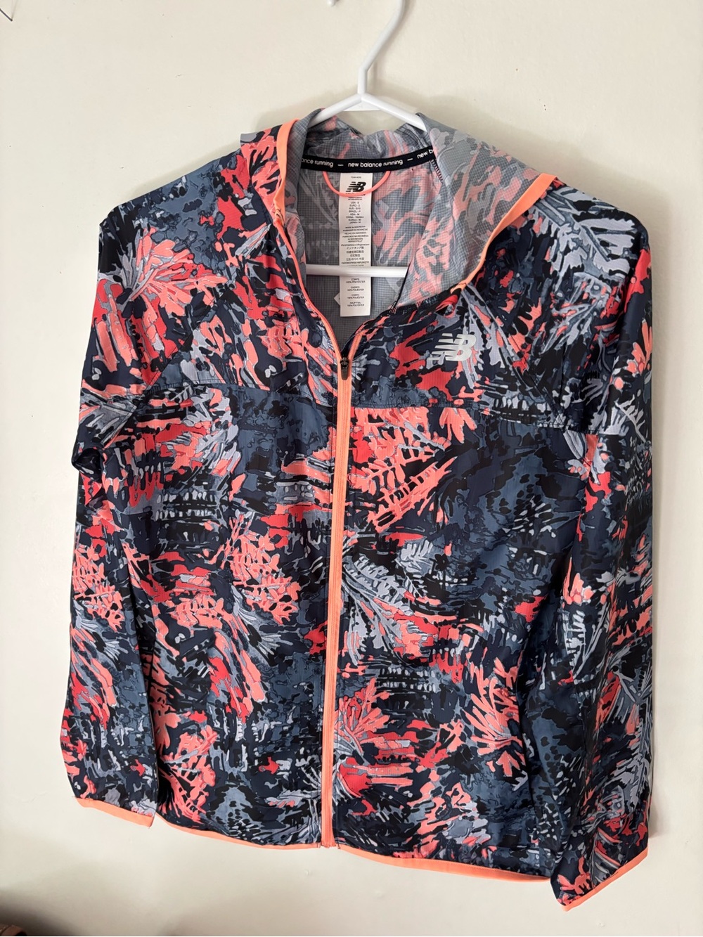 New Balance Coral and Navy Printed RUNNING JACKET Hooded